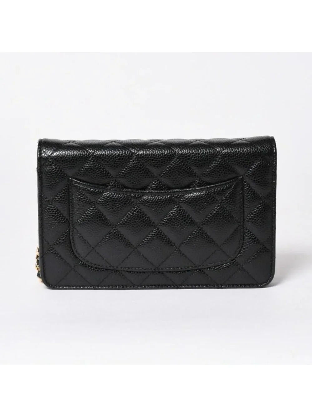 Chanel Chain Wallet CC Logo Caviar Leather Black Gold Shoulder Bag